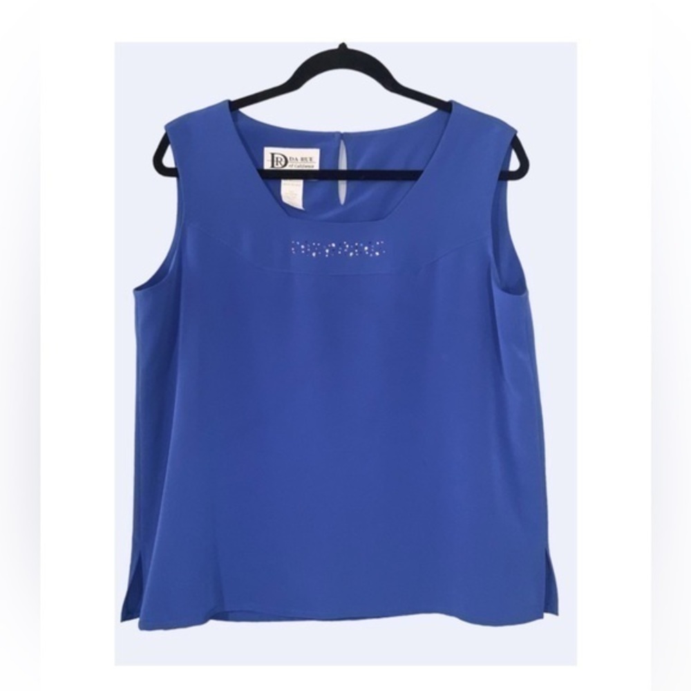 Vintage Da-Rae Sapphire Blue Bejeweled Sleeveless Work Tank Blouse 10
